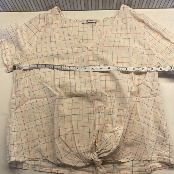 Madewell Cream Plaid Tie-Front Blouse - Picture 8 of 11